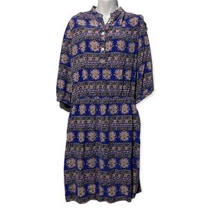 Sunner Womens Silk DressFlutter Sleeve V-Neck A-Line Button Purple Pocket Large